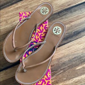 Tory Burch brown leather flip flops